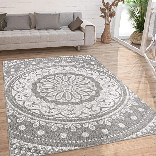 Paco Home Outdoor Teppich 80x250 cm - Wetterfester & robuster Ethno Mandala Teppich, ideal für Balkon, Terrasse & Wohnzimmer. Pflegeleicht und für Fußbodenheizung geeignet.