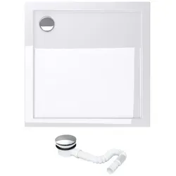 Produktbild doporro Duschwanne Duschtasse aus Acryl Flach Quadratisch DIN-Anschlüsse Faro1, Quadratusch+AL01 weiß Quadratusch+AL01 | 70 cm x 4 cm x 70 cm