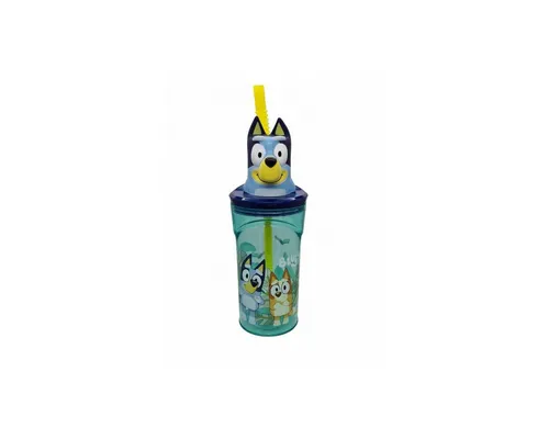 Bluey Trinkflasche Bluey Splash 3D Plastikstrohhalm Becher, 360 ml