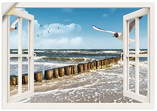 ARTland Wanddeko Wandtattoo Fensterblick Strand Meer Möwe von ARTland