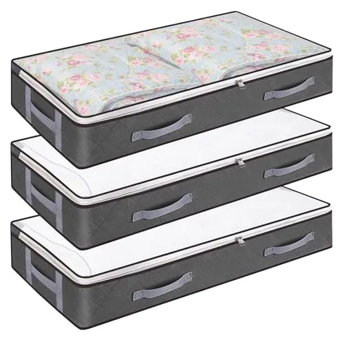 Lixiluxia 3 Stück Unterbett Aufbewahrungsbox, Aufbewahrungstasche Faltbar, Bettkasten, Aufbewahrungstasche für Bettdecken, Unter Bett Aufbewahrungskisten, Unterbett-Aufbewahrungstaschen für Decken