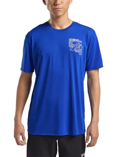 Jack Wolfskin Herren Vonnan Graphic M T-Shirt - Explore Vibrant Blue, M EU - T-Shirt für Herren, leicht und schnelltrocknend, ideal für aktive Tage mit geruchshemmenden Eigenschaften und hohem Tragekomfort.