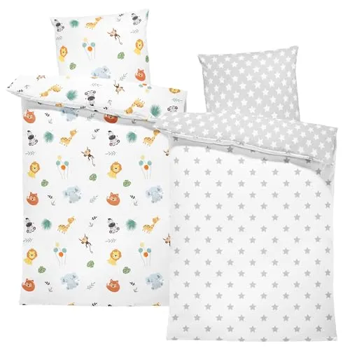 Kinderbettwäsche Baby Bettwäsche 100x135 cm 2 Stück - aus Baumwolle - Kinder Set von Duvet Cover 100 x 135 und Kissenbezug 40x60 cm Junge und mädchen babybettwäsche bettbezug für Kleinkind Oeko-Tex