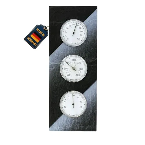 TFA Dostmann Analoge Wetterstation aus Schiefer, 20.3018, inkl Barometer, Therometer, Hygrometer, deutsches Familienunternehmen, für innen, Temperatur und Luftfeuchtigkeit, schiefer