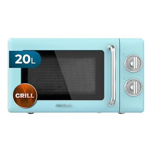 Cecotec Grill Mikrowelle Proclean 3110 Retro Blue - 20 L, 700 W Leistung mit Grill und 6 Leistungsstufen, stilvolles Retro-Design