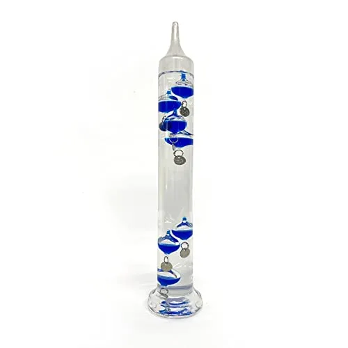 30cm tall Free standing galileo thermometer with blue coloured baubles