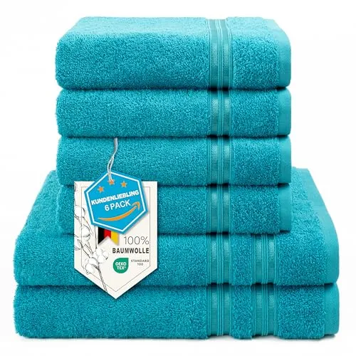 Hammetex 6-teiliges Handtuch Set, 100% Baumwolle - Duschtücher aus 100% Baumwolle, weich und saugfähig – perfekt für Badezimmer, Sauna oder Spa. Oeko-Tex zertifiziert für höchste Sicherheit und Qualität.