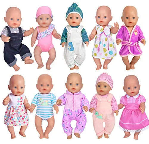 Sets Puppenkleider Outfits für 14 bis 16 Zoll Neugeborene Babypuppen - Puppenbekleidung für 43 cm Neugeborene und 18 Zoll amerikanische Mädchen, 10 süße Outfits für kreatives Spielen und Förderung der Eigenständigkeit bei Kindern.