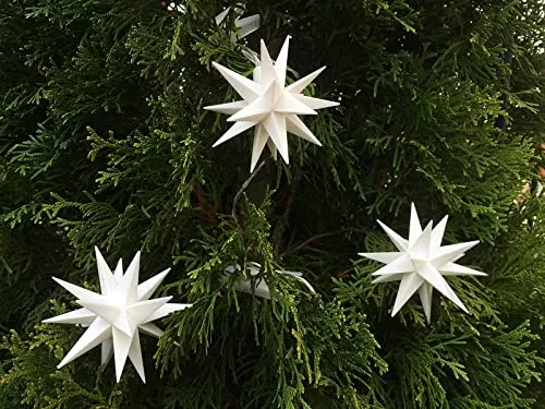 3D LED 9 kleine Sterne Ø 8 cm Sternenkette Lichterkette Weihnachtsstern Außenstern Adventsstern - für den Tannenbaum für innen und außen – Länge 8 m Kabel mit Timer wetterfest von Dekowelt (Weiß)