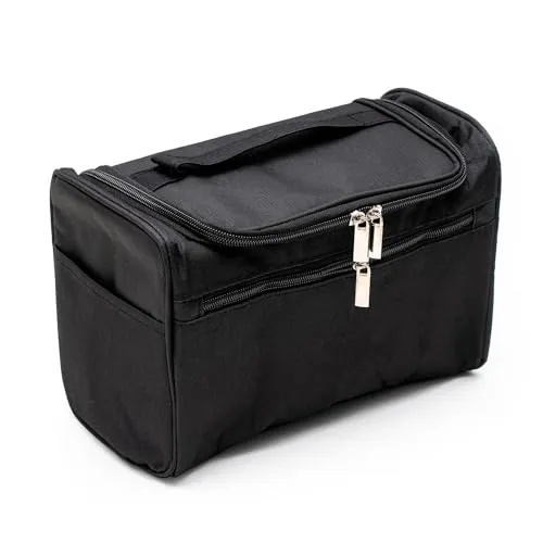 Intirilife Kosmetiktasche - Tragbare Koffer Kulturbeutel in Schwarz, mit praktischem Tragegriff und Handyfach für unterwegs