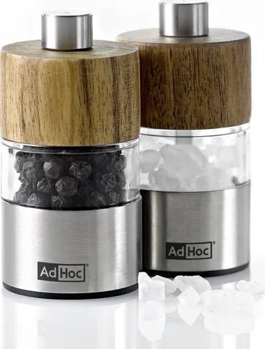 AdHoc 2tlg. Set: Salz- & Pfeffermühlen in Hellbraun - Küchenhelfer mit individuell einstellbarem Keramikmahlwerk für perfekten Geschmack. Ideal für jeden Kochliebhaber.