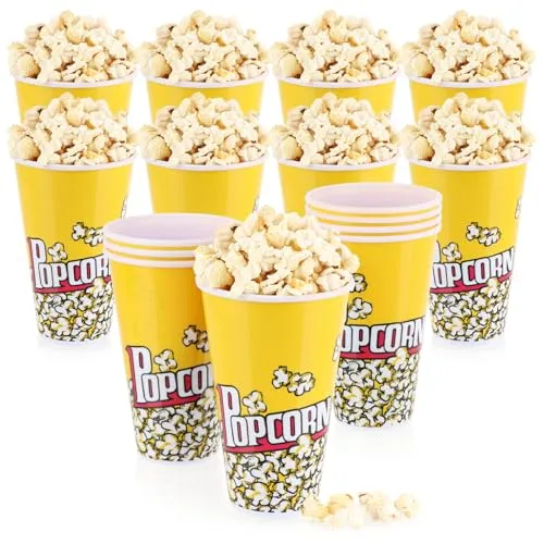 com-four® 16x Popcorn-Eimer - Wiederverwendbare Party-Snack-Schüssel - 1 Liter Kino-Eimer - Klassische Popcorn-Schale aus Kunststoff - Knabber-Schüssel - Popcorn-Becher