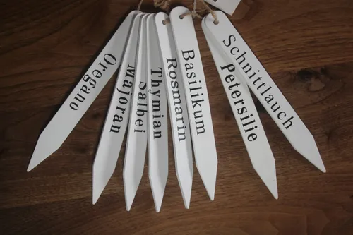 Kräuterstecker a.Holz, weiß im 8er-Set, L 17 cm, Kräuterschilder zum Stecken