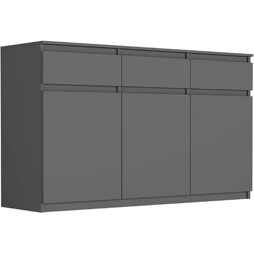 Framire Highboard Anthrazit 120x40x98 cm – 3-türige Kommode mit Schubladen für modernes Wohnen