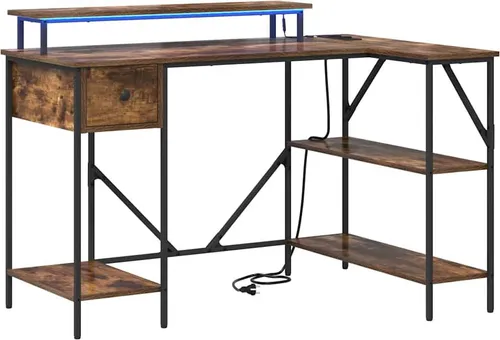 vidaXL Schreibtisch Räuchereiche 120x79 cm - Moderner Schreibtisch mit Ladestation und LED-Beleuchtung, ideal für Home Offices und Lernbereiche. Langlebig und stylisch, sorgt er für Produktivität und Komfort.