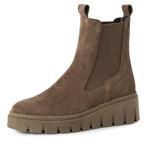 Stylische Chelseaboots TAMARIS für Damen, Gr. 42, taupe - Wanderschuhe aus hochwertigem Veloursleder mit modischem Plateau und komfortabler Touch it Dämpfung für ein angenehmes Tragegefühl.