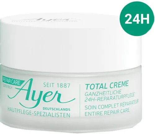 Ayer Total Cream 50 ml Gesichtscreme - Nachtpflege für altersbedingt beanspruchte Haut, die Feuchtigkeit speichert und Fettmangel vorbeugt, ideal für eine strahlende Haut am Morgen.