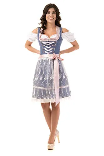 Dirndl Trachtenkleid Damen Nicole IN BLAU/ROSA 3.TLG 34