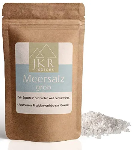 JKR Spices Premium Meersalz - Grob ohne Rieselhilfen - für Salzmühle | Salz Granulat, grobkörniges Speisesalz Ideal zum Kochen | Spitzenqualität - 500g