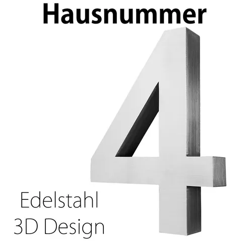 V2Aox Hausnummer Edelstahl 20 cm - Elegantes 3D Schild Ziffer 4 - Hochwertige Edelstahl Hausnummer 20 cm, zeitloses Design, bündig mit der Wand. Inklusive unsichtbaren Edelstahlbolzen und Dübel für einfache Montage. Perfekt für jeden Eingangsbereich!