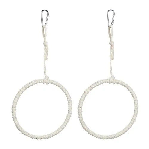 Relaxdays Vogelschaukel Ring 2er Set, Klettering Vogel, 15 cm, Wellensittich Ringe, Vogelspielzeug mit Karabiner, Natur