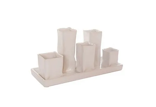 Jinfa Handgefertigte Dekovase - Set aus 5 kleinen Keramikvasen - Dekovasen aus handgefertigter Keramik, verbunden auf einem Sockel, ideal für stilvolle Blumenarrangements und kreative Dekoration.