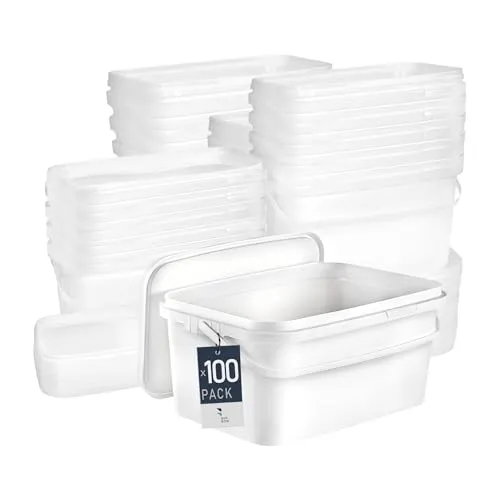 BenBow Rechteckiger Eimer mit Deckel 100x 5l weiß - lebensmittelecht, stapelbare Kunststoffbox mit Henkel - luftdicht, auslaufsicher, geruchsneutral, ideal für Haushalt und Gewerbe - leer