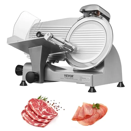 VEVOR Kommerzieller Fleisch Allesschneider 340 W - Elektrische Aufschnittmaschine mit 25,4 cm Kohlenstoffstahlklinge, 0-15 mm einstellbare Dicke für schnelles und präzises Schneiden von Fleisch, Käse und Gemüse