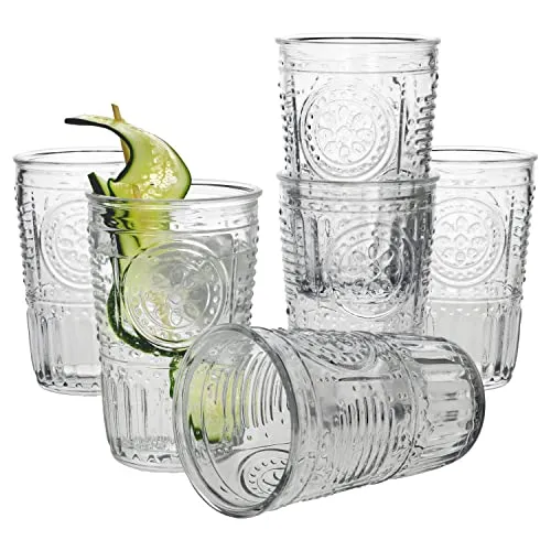 Bormioli Rocco 6er Set Romantic Longdrink-Glas - Longdrinkgläser für 6 Personen, 340 ml, mit elegantem Relief-Muster, ideal für Cocktails und Softdrinks, hohe Bruchfestigkeit und spülmaschinengeeignet.