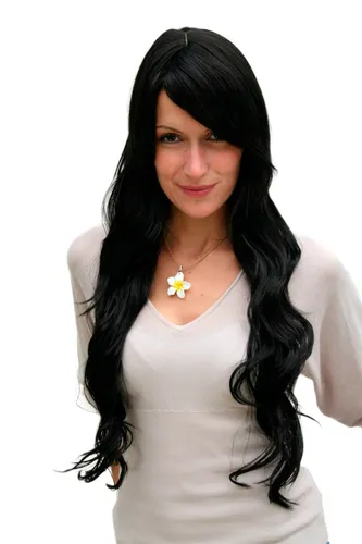 Damenperücke schwarz sehr lange gewellte Haare gescheitelt ca. 80 cm Wig 9321L-2