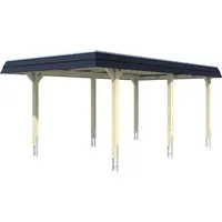 SKAN HOLZ Wendland Einzelcarport mit schwarzer Blende - Flachdach-Carport (362 x 628 cm) aus hochwertigem Holz, inkl. Pfostenanker für optimale Stabilität – ideal für den Schutz Ihres Fahrzeugs.
