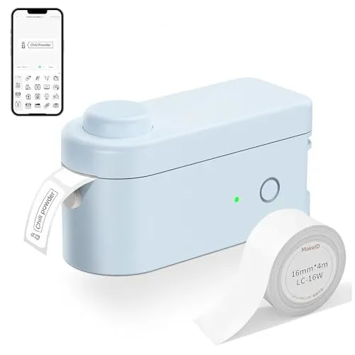 Makeid L1-C Etikettendrucker, Etikettiergerät Selbstklebend Beschriftungsgerät Bluetooth Tragbarer Labeldrucker Mini Label Printer für Zuhause & Büro, Druckgröße 9-16 mm 31mm/s