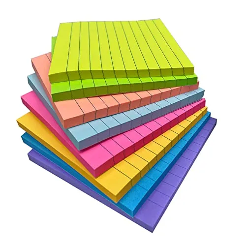 10,2 x 10,2 cm linierte Haftnotizen für Post, 8 helle Farben, selbstklebende Notizen, 50 Blatt pro Block, 8 Blöcke, insgesamt 400 Blatt