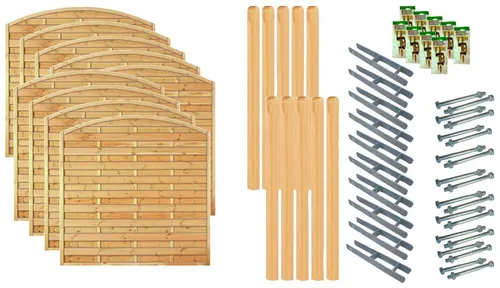 Tetzner & Jentzsch Dichtzaun Madison 7, Set mit 9 Elementen - Robuster Dichtzaun aus kesseldruckimprägniertem Massivholz, ideal für den Garten. Inklusive 10 Pfosten und umfassendem Zubehör für eine einfache Selbstmontage.