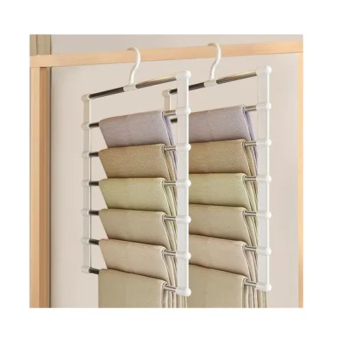 GIDWRIY 2 Hosen Kleiderbügel Platzsparend,Raumsparbügel Hosenbügel Edelstahl,Hosenaufhängung,Trousers Hanger Multiple,Clothes Hanger Pants,Mehrfachbügel rutschfeste,Hosen Organizer für Kleiderschrank
