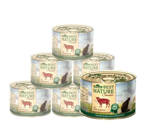 Dehner Best Nature Katzenfutter Senior, Lamm und Weizenkleie, 6 x 200 g (1.2 kg)