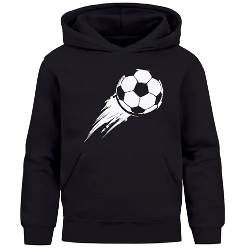 MoonWorks® Kinder Hoodie Jungen Fußball Sport Kapuzenpulli Geschenke Junge Kinderkleidung Aufdruck Print schwarz 152