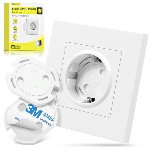 ECHOCUBE 20 Stück Steckdosenabdeckungen, Baby-Sicherheitssteckdosenabdeckungen mit starken 3M-Klebebändern, kindersichere Steckdosenabdeckungen für Haus, Schule, Kindergarten, Kinderzimmer (weiß)