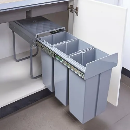 [en.casa] Einbau-Mülleimer Froland - Abfallsortierer mit 3x10L Fächern - Haushaltszubehör für effiziente Mülltrennung und Recycling, mit 3 herausnehmbaren Fächern und zeitlosem Design für eine perfekte Passform in jeder Küche.