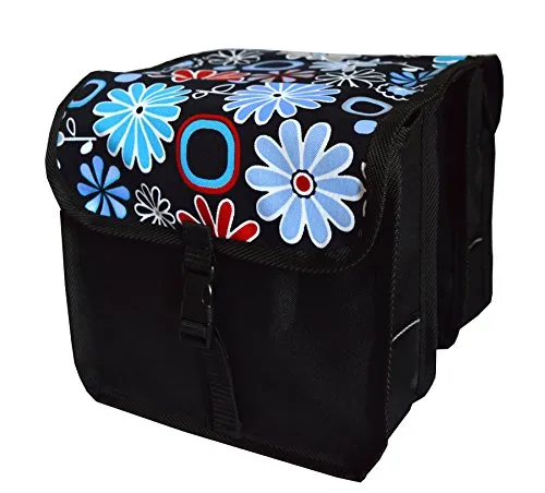 FAHRRADTASCHE Kinder Satteltasche Doppel 2 x 5l - Mini Blumen - Fahrradtaschen für Kinderfahrräder, 10 Liter Volumen, wasserabweisend und mit Reflektoren für mehr Sicherheit. Ideal für Familienausflüge!