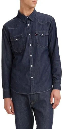 Levi's Herren Barstow Western Hemd, Indigo Rinse, L - Klassisches Herrenhemd im Western-Stil aus hochwertigem Denim mit geschwungenem Saum und praktischen Brusttaschen. Nachhaltig produziert durch die Better Cotton Initiative.