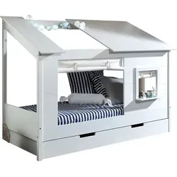 Hausbett >HAUSBETT< in Weiß aus Massiv Kiefer und MDF