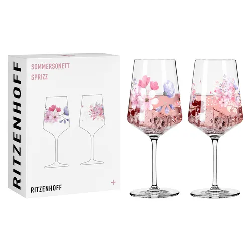 Ritzenhoff Sommersonett Sprizz 2er-Set von T. Kuhlmann - Teekocher und Cocktailglas-Set aus hochwertigem Kristallglas, spülmaschinengeeignet und perfekt für Cocktails oder erfrischende Getränke, modernes Blumendesign.