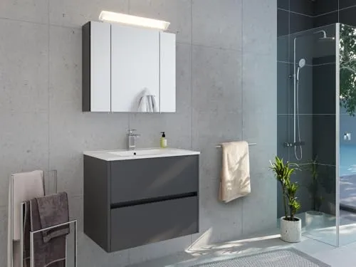 Magnolia Home Badmöbel-Set Taifun 70cm 2tlg mit Spiegelschrank - Stylisches Badmöbelset in Grafit, inklusive Spiegelschrank, ideal für moderne Badezimmer und optimalen Stauraum.