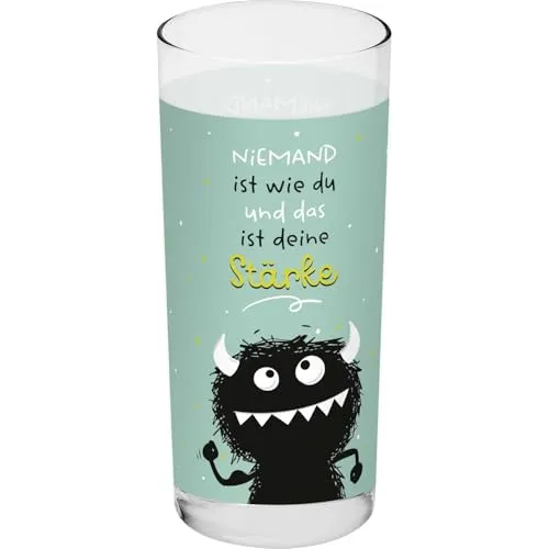 H:PPY life Trinkglas Monster mit Spruch Stärke | Glas mit lustigem Motivdruck, 50 cl, Höhe 16 cm | Geschenk zum Geburtstag | 74168