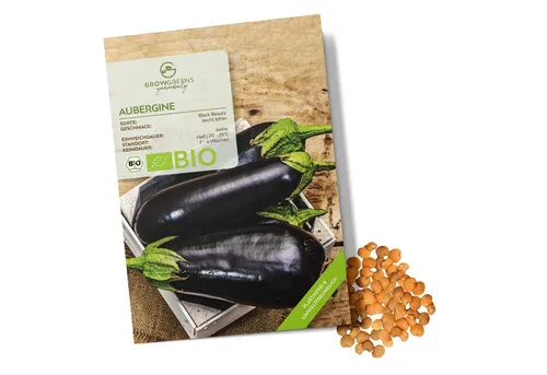 Growgreens Gemüsesamen BIO Aubergine Samen (Black Beauty) - Auberginen Saatgut - 25 Korn, Gemüse