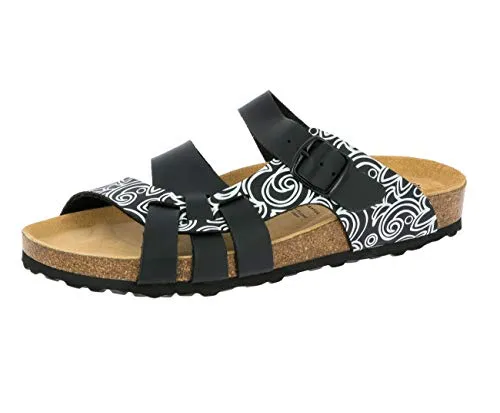 Lico Bioline Lady Pantolette schwarz/weiß Gr. 37 - Damen Pantoletten mit Kork-Kautschuk-Fußbett für ultimativen Tragekomfort, verstellbare Schnalle und dämpfungsaktive EVA-Laufsohle sorgen für ein angenehmes Laufgefühl.