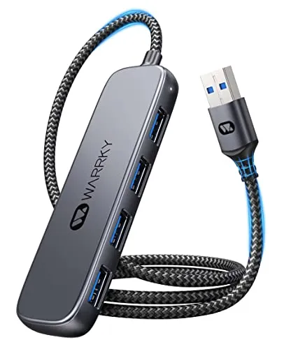 WARRKY USB 3.0 Hub, 4-Port USB Verteiler [High-Speed, Aluminiumhülse] Ultra Slim Datenhub mit Nylon Geflochten Verlängerungskabel, Kompatibel für Mac, iMac, PS4, Surface Pro, XPS, PC, Flash Drive