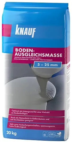 Knauf 125265 Bodenausgleichsmasse 20 kg - Ausgleichsmasse für Innen und Außen, selbstverlaufend und ideal für Schichtdicken von 5-25 mm. Hohe Endfestigkeit und schnell begehbar nach nur 3 Stunden.