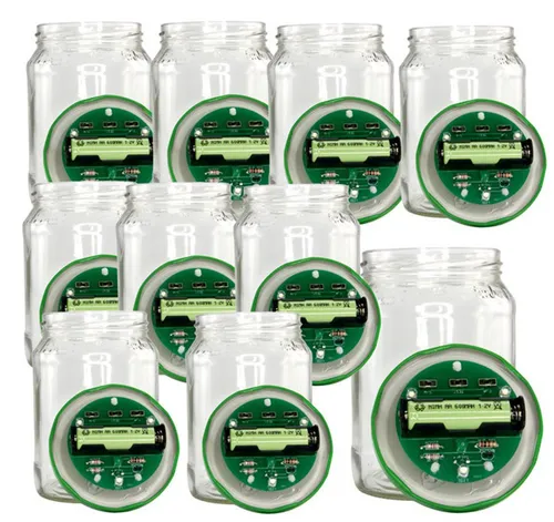 SOL-EXPERT group Modellbausatz Lötbausatz Solar Gurkenglaslampe - 10 Stück - Löten lernen leicht gemacht! Der Bausatz zur Solar-Gurkenglaslampe bietet spannende Einblicke in die Löttechnik. Ideal für Schüler und Workshops, fördert er praktische Fähigkeiten mit großen Lötpads für einfache erste Schritte.